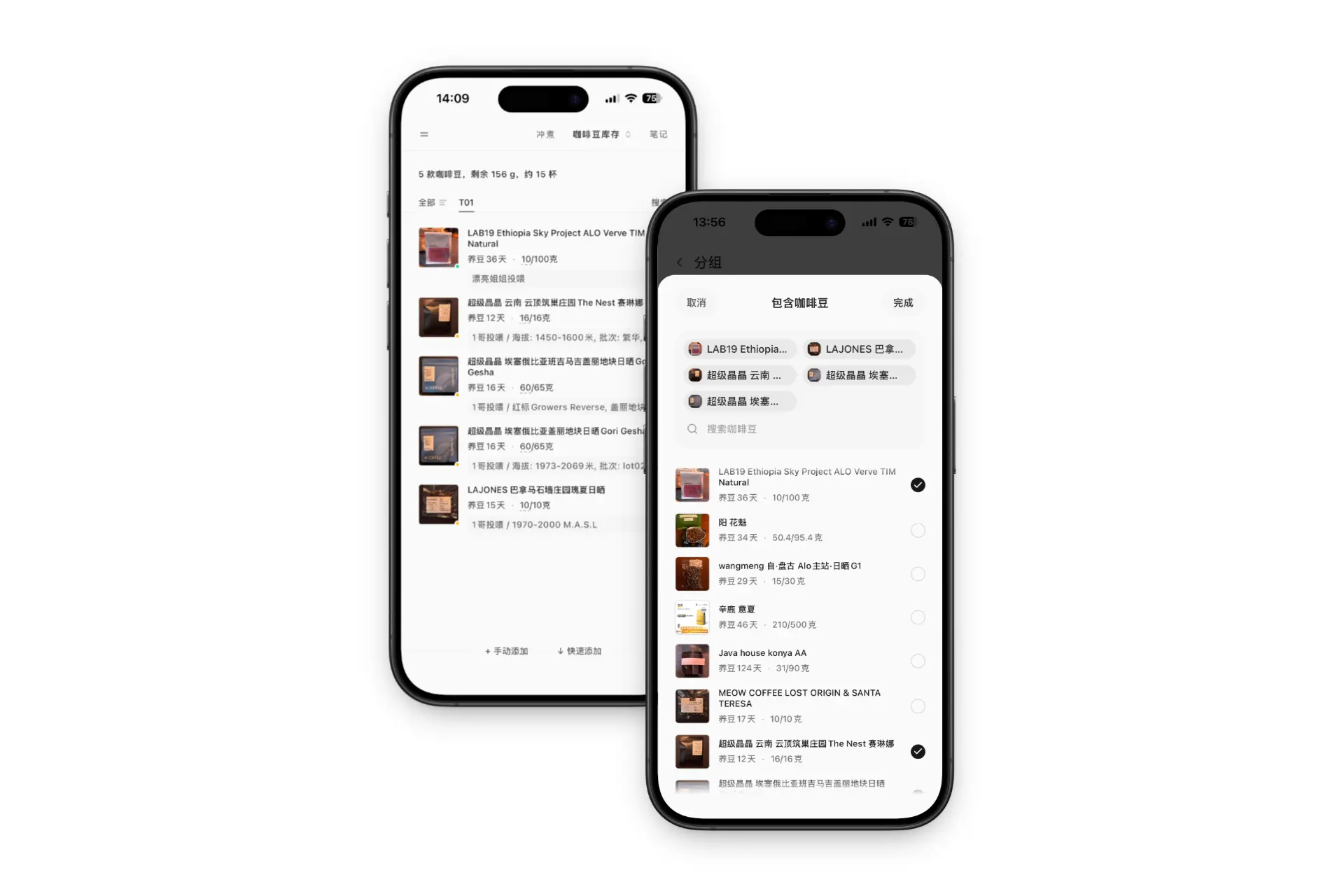 图 1：咖啡豆分组与库存筛选预览